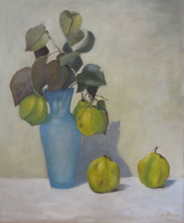 Vase bleu et coings (2013) Huile sur toile 38 x 40 cm